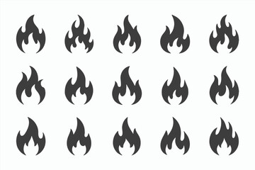Fifteen Variations of Simple Black Flame Icons