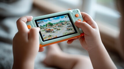 Child playing handheld game device