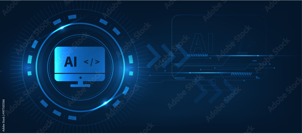 Wall mural artificial intelligence help developer to fast code concept in blue technology background