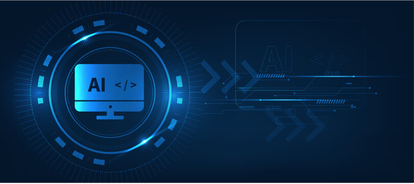artificial intelligence help developer to fast code concept in blue technology background