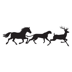 Fototapeta premium Horse, cheetah, deer vector First running animal silhouette vector