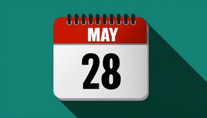 Illustration of paper calendar with date 28 May. Day and month for birthday, anniversary or appointment
