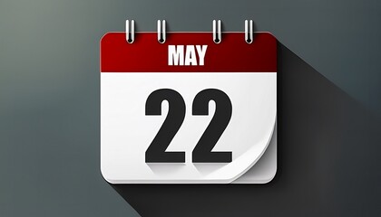 Illustration of paper calendar with date 22 May. Day and month for birthday, anniversary or appointment