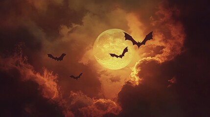 Halloween night sky with bats and moon (1)