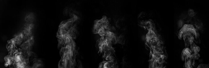 Smoke in air on black background, set. Banner design