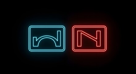 Neon Icons Glowing with Blue Bridge and Red Z Shape