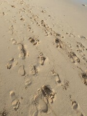 Footsteps mark on the sand at the beach