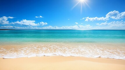Sunny Beach Scene with Azure Ocean and Golden Sand