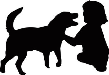 dog and kids silhouette vector