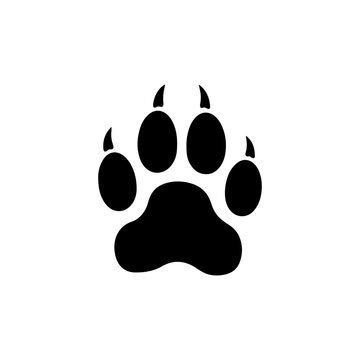 One black panther paw print silhouette vector flat illustration on white background.