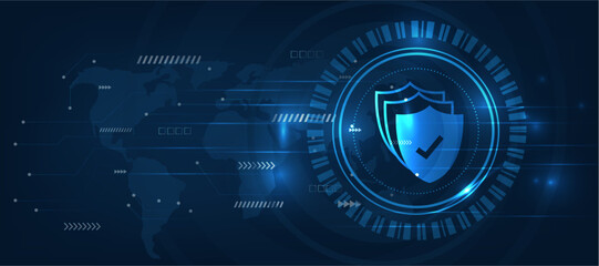  cyber shield icon with blue futuristic background