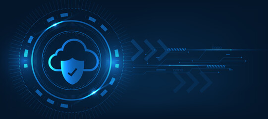cloud computing  security, firewall, cyber, shield icon with blue futuristic background