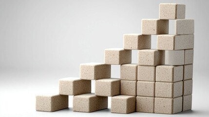 A set of white cubes arranged in a stair-like formation on a white background.