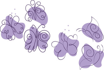 Collection of Abstract Lavender Butterflies with Swirls and Stars