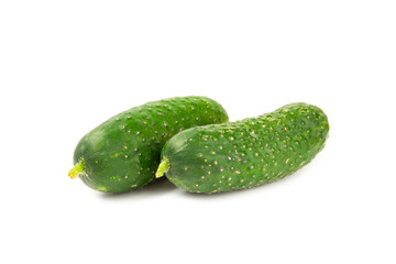 Cucumber isolated on white background. Slice of cucumber on white background. Fresh organic green cucumbers. Vegan. Ingredient for salad. Farm vegetables.