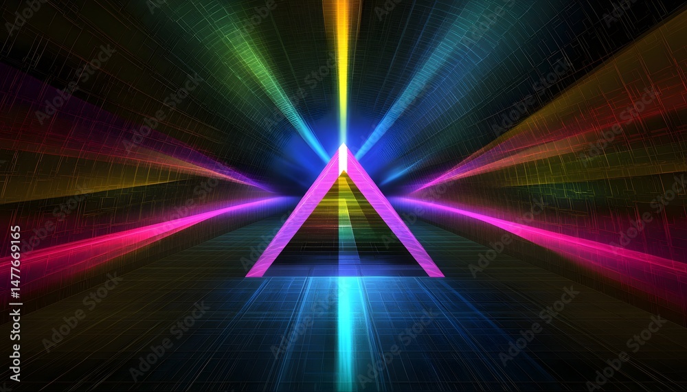 Canvas Prints abstract neon tunnel with vibrant light rays.