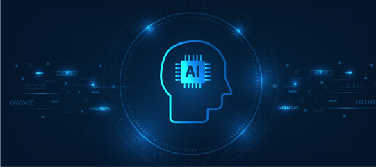 artificial intelligence chip in robotic technology with futuristic modern cyber background