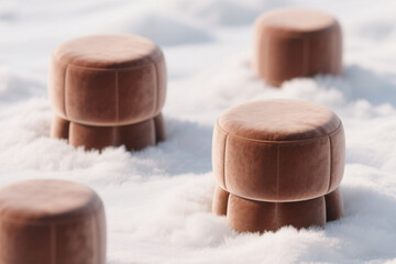 Modern Digital velvet stool white background fluffy winter furniture interior decor