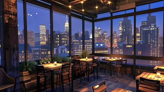 Rooftop bar NYC skyline night view
