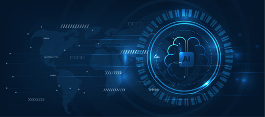 concept of  artificial intelligence brain , AI icon with futuristic modern cyber background