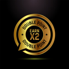 Earn x2 double point icon design illustration. Earn x2 sign symbol in gold color style