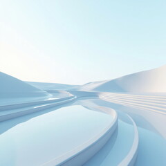 Curved White Landscape with Reflecting Pools