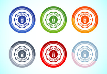 High fiber food icon design illustration. High fiber badge label 6 color button design set