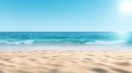 Obraz premium Beach ocean scene with tranquil blue water and golden sand on a sunny day landscape