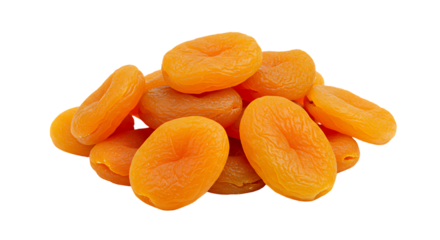 Pile of dried apricots on a plain black background