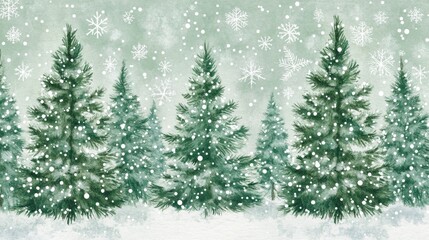 Obraz premium Enchanting watercolor illustration of pine trees in winter wonderland nature artwork calm environment artistic viewpoint