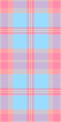 Folded tartan fabric textile, infant plaid vector pattern. Menu texture check background seamless in red and cyan colors.