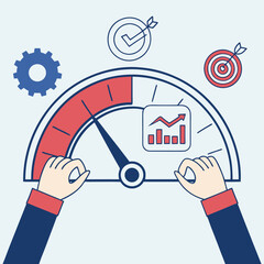Performance Dashboard With Increasing Graph And Target Achievement Hands On Gauge