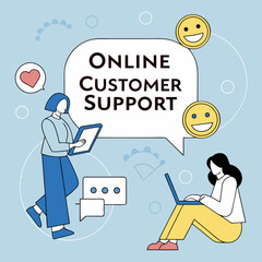 Online Customer Support With Happy Feedback And Team Working Together Illustration
