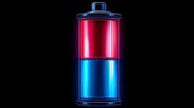 Glowing battery displays power level in digital illustration backdrop