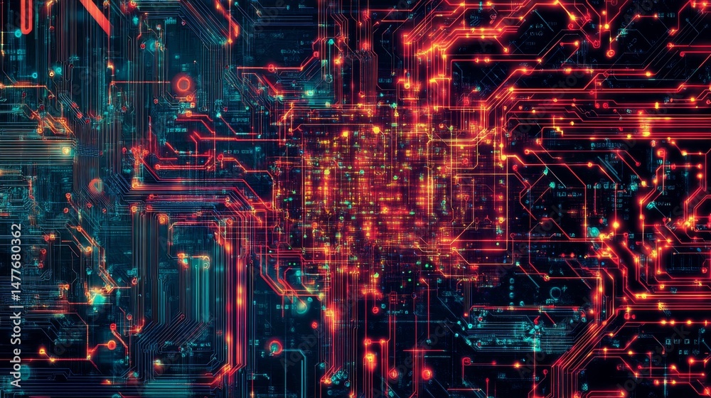 Poster futuristic digital network visualization technology hub abstract graphics digital environment close-
