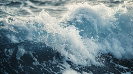 Dramatic Ocean Wave Cresting with Splashes and Foamy Texture