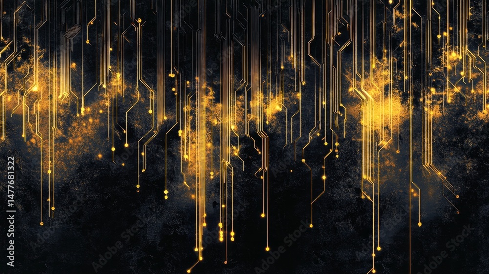 Poster glowing circuit patterns creating a technological atmosphere dark background digital art abstract cl