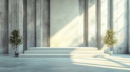 An empty podium in a stylish conference room, prepared for a product launch event.