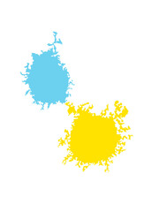 Blue and yellow abstract paint splashes, vector stain set on transparent background