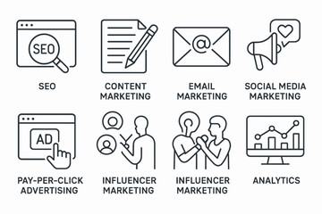 Digital Marketing Strategy Icons Set Outline vector