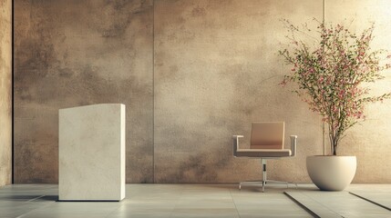 An empty podium set up and ready for a high-impact product launch presentation, designed to create a strong impression and set the stage for a memorable event.