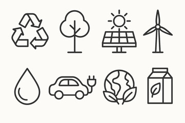 Eco-Friendly Outline Icons for Sustainability and Energy vector