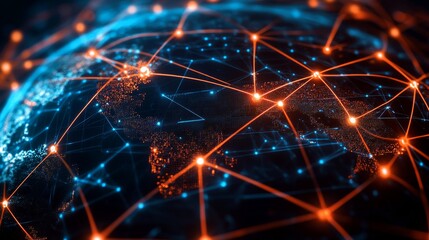 Global networked logistics integration event digital landscape infographic visualization technological environment aerial view