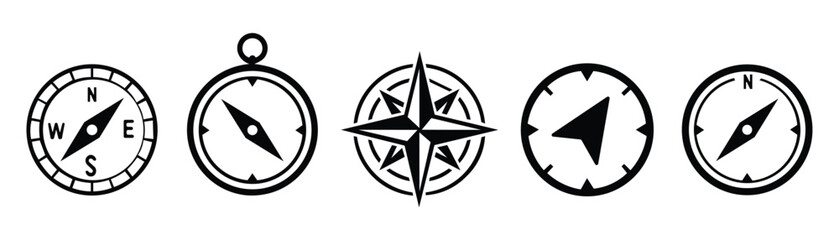 Compass simple icon set. Compass symbol set. Wind rose icon. Vector © MD