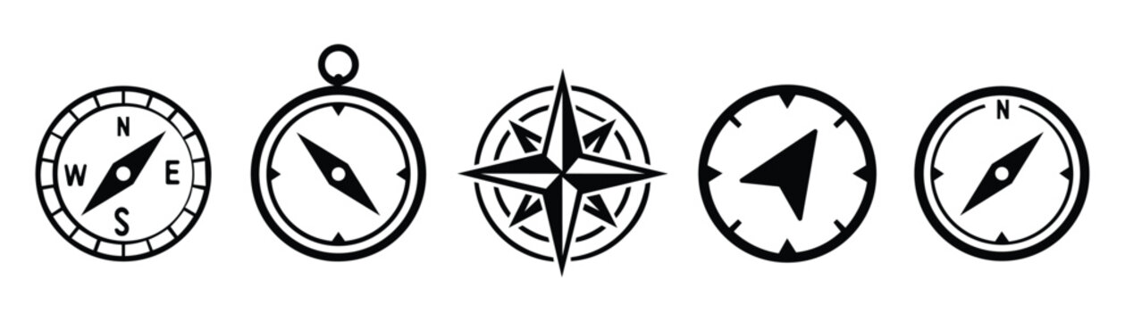 Compass simple icon set. Compass symbol set. Wind rose icon. Vector