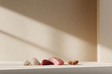 unique selection of meat delicacies displayed against clean pastel background