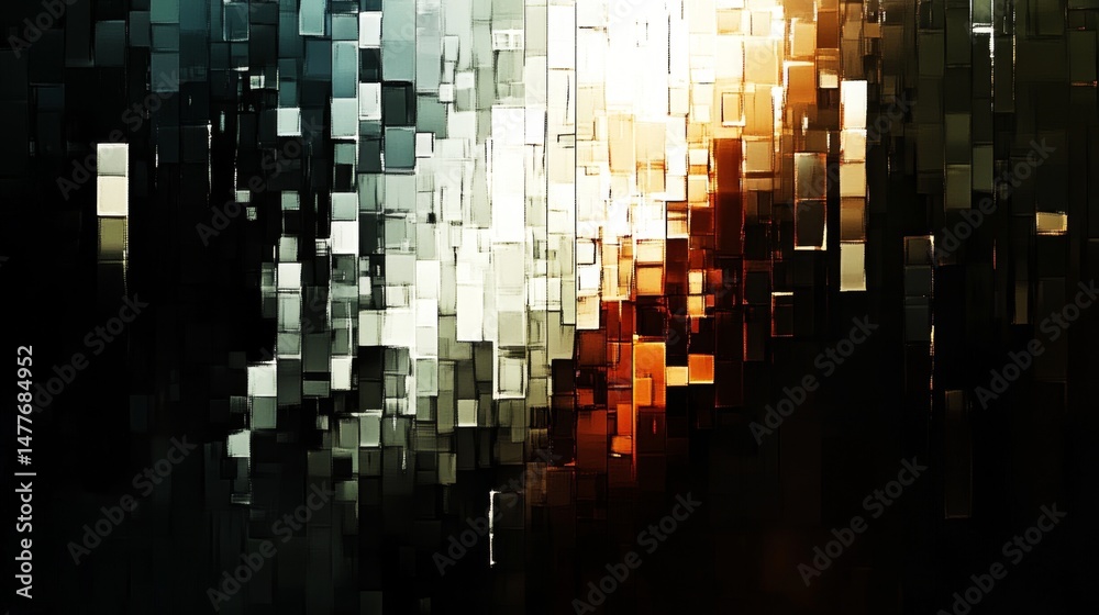 Poster dynamic pixelated patterns of light and shadow abstract art digital design contemporary environment 