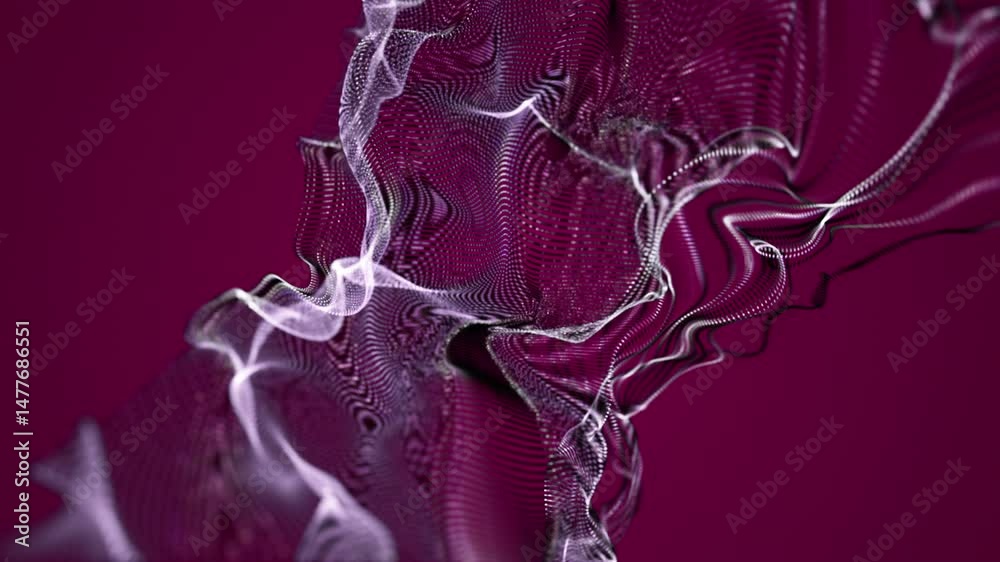 Poster fantastic video animation with particle wave object in slow motion, 4096x2304 loop 4k