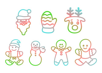 Merry Christmas cute modern minimalist style elements, illustrations collection. Santa, Christmas decorations, Christmas tree, Gift boxes and more.