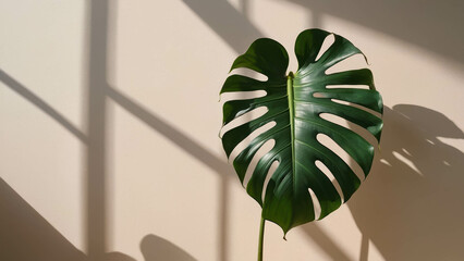 Monstera Leaf: Green Botanical Minimalism and Modern Home Decor with Elegant Silhouette and Peaceful Atmosphere